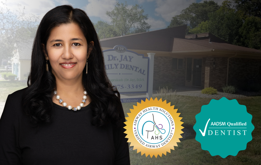 Dr. Krithika Jayaprakash outside Dr. Jay Family Dental in Vernon, CT