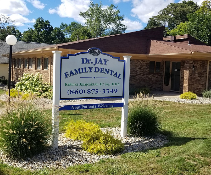 Dr. Jay Family Dental practice sign in Vernon, CT